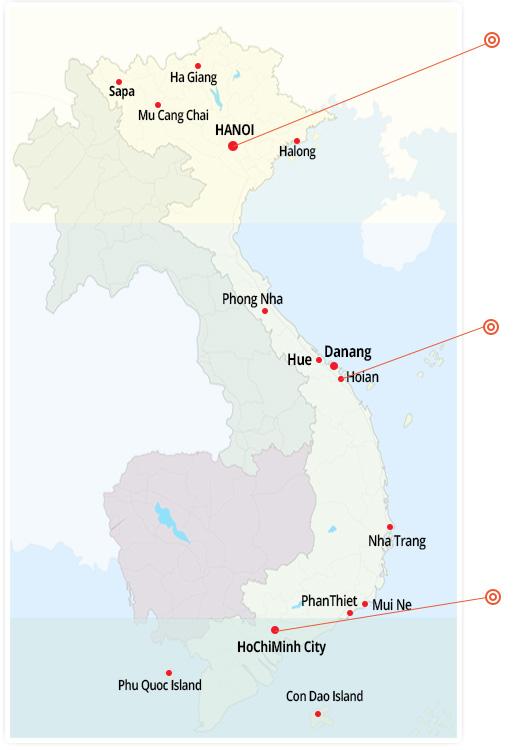 Mapa de tours en Vietnam