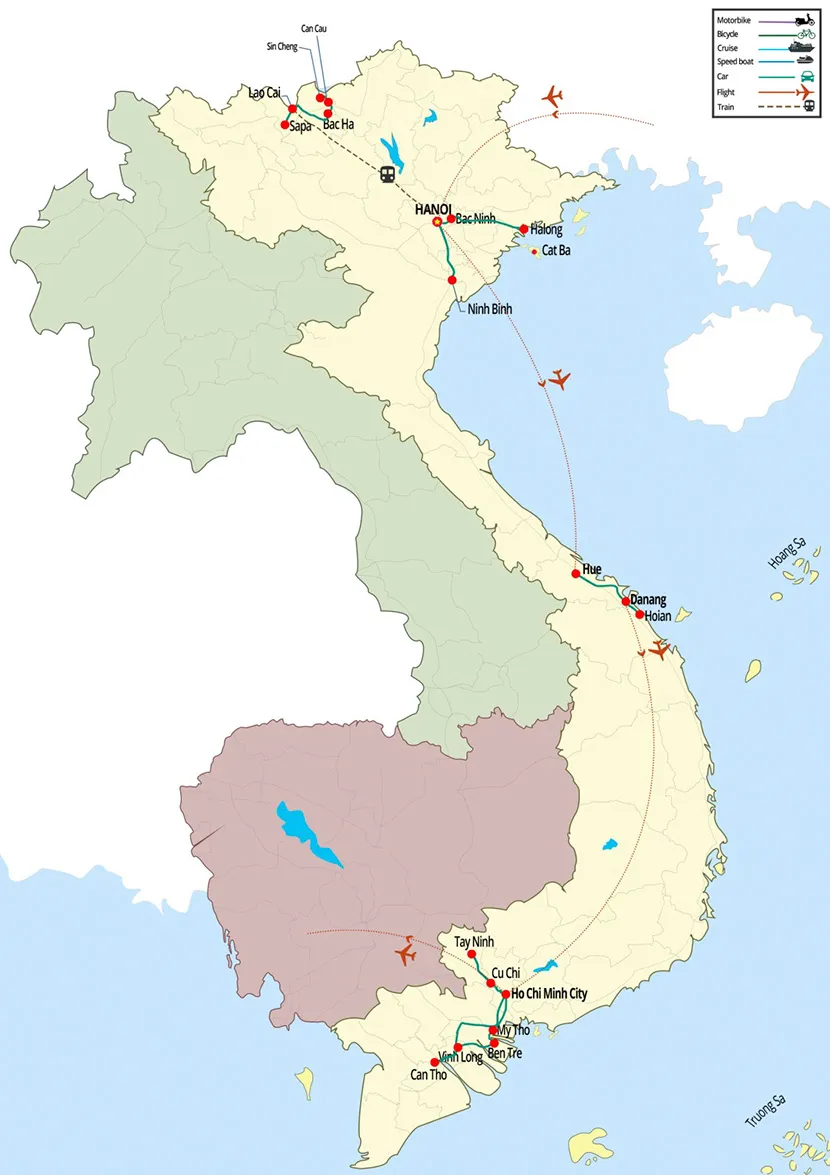 15 days vietnam north to south map