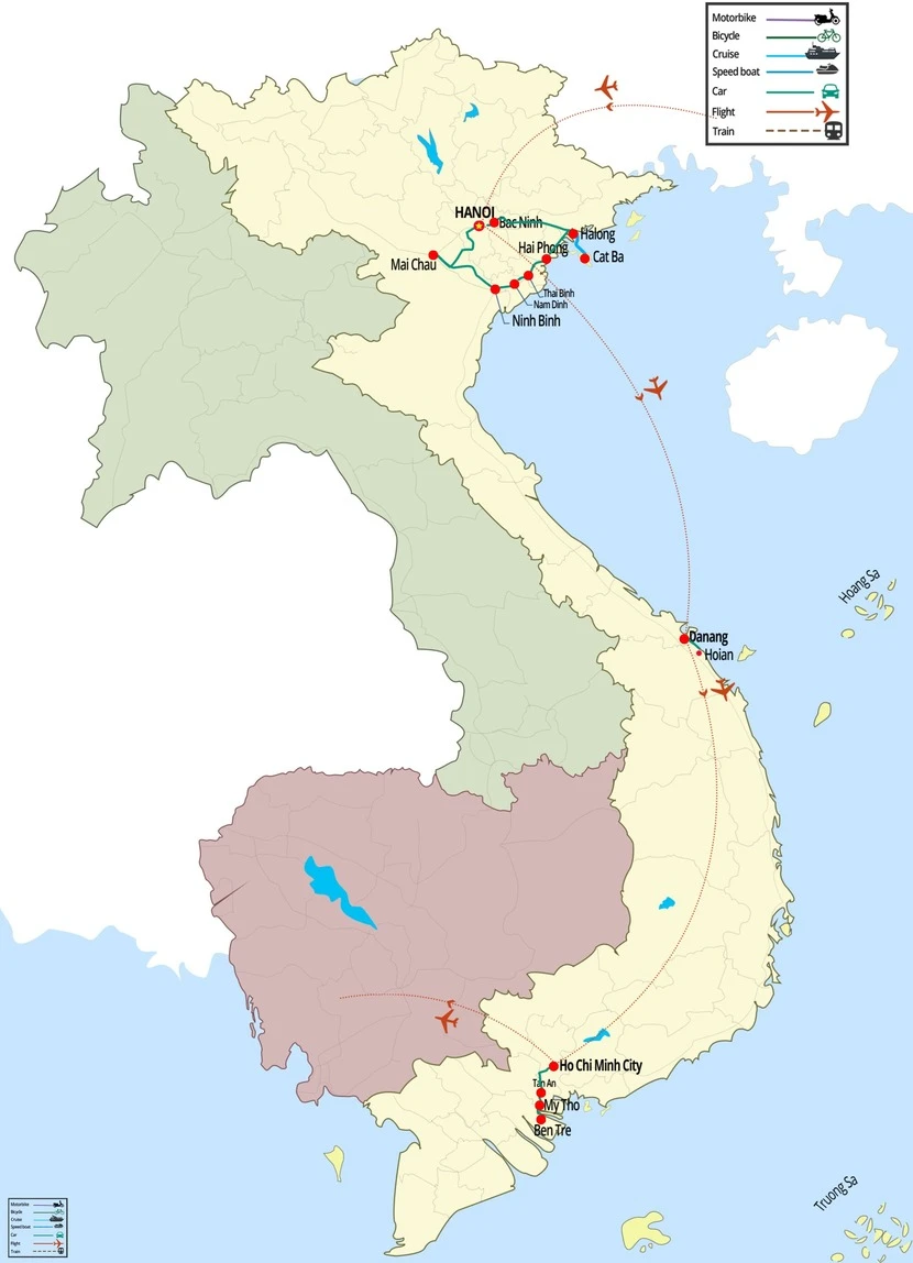 Itineraires deux semaines Vietnam luxe carte