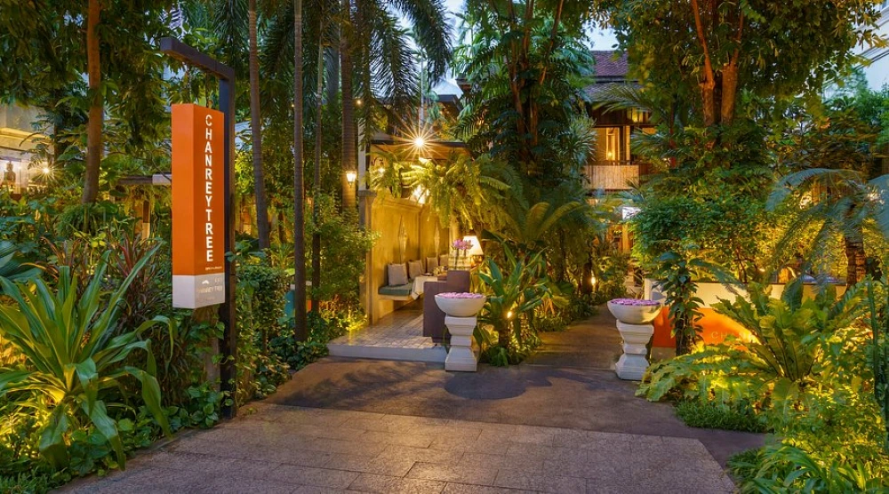 Sophisticated modern architecture blended with Khmer antiques at Chanrey Tree restaurant near the Angkor temples