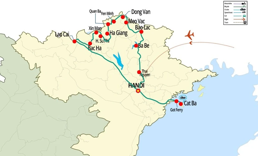 2 week trekking vietnam itinerary map