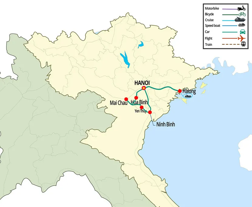 7 jours itinéraire dans le nord vietnam carte