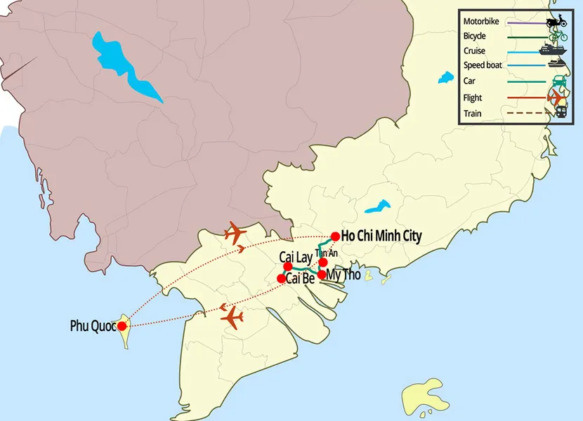 7 day tour in south vietnam seaside stay map