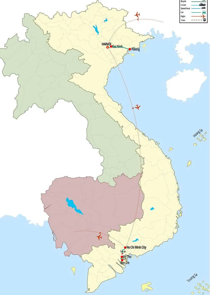 7 jours circuit nord au sud vietnam carte