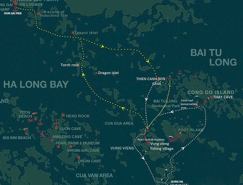 bai tu long bay cruise trip map