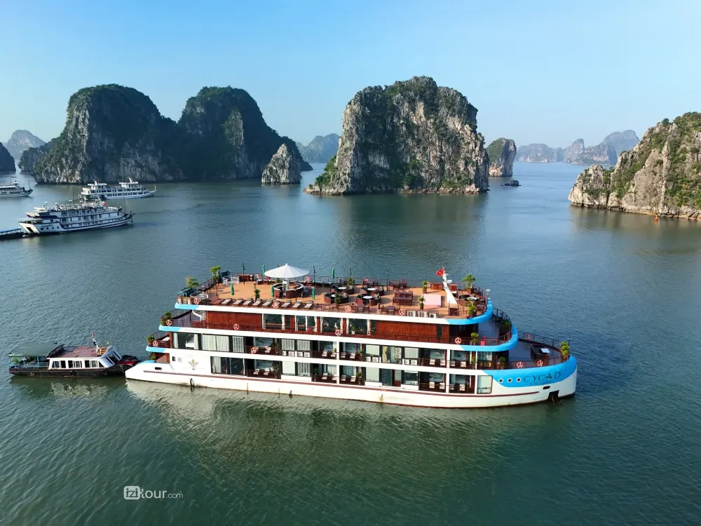 Cruise among the limestone islets of Ha Long Bay in Vietnam