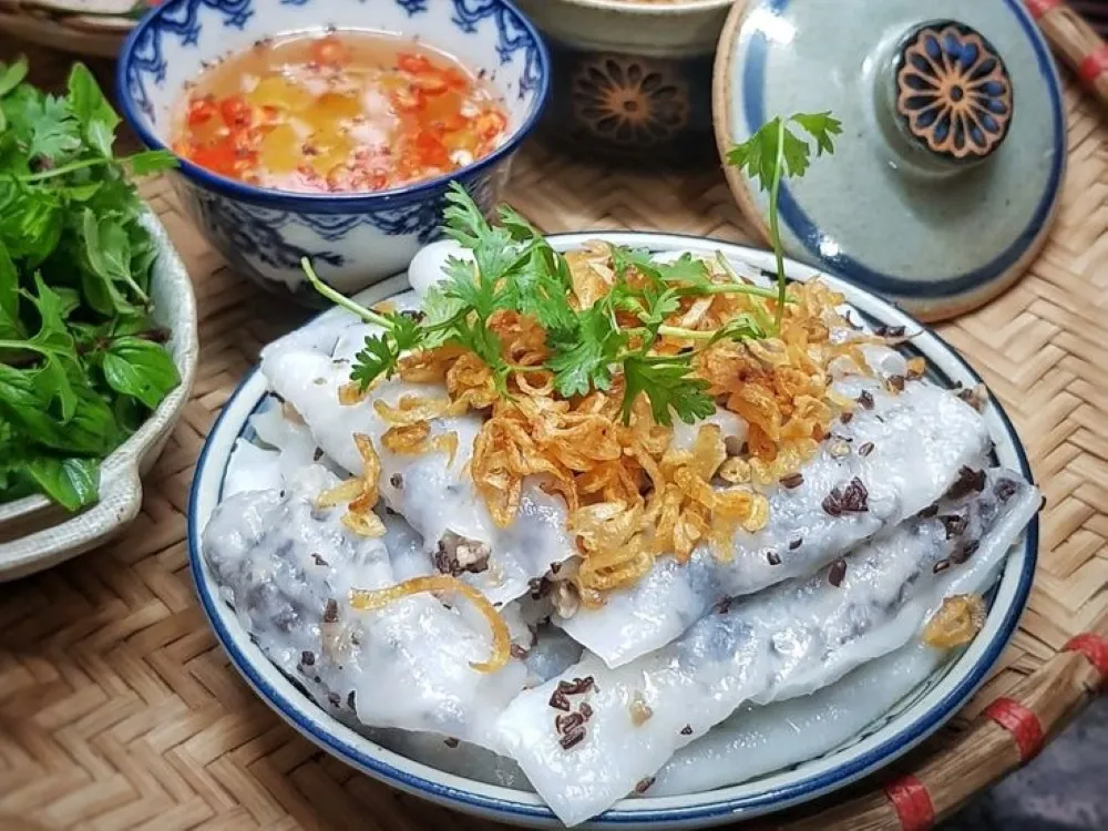 Banh Cuon Vietnamese steamed rice rolls with minced pork traditional Hanoi street food
