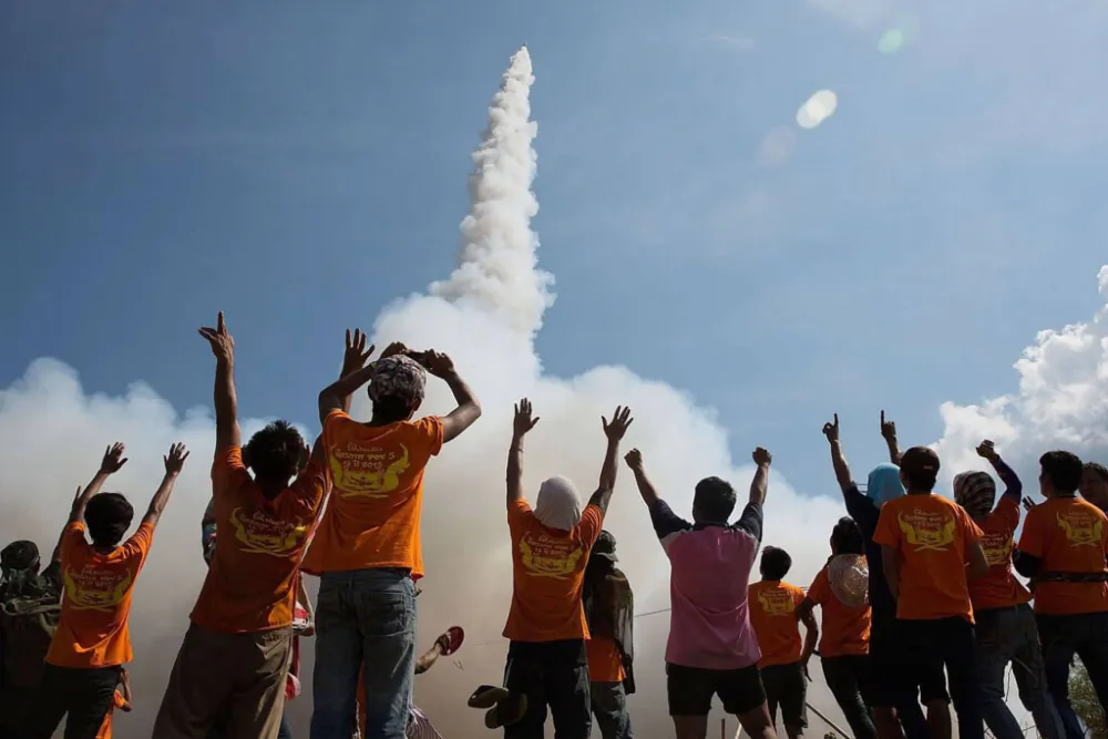 A close up of traditional Laos rocket festival