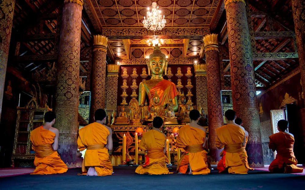 a temple in Laos during a Buddhist festival