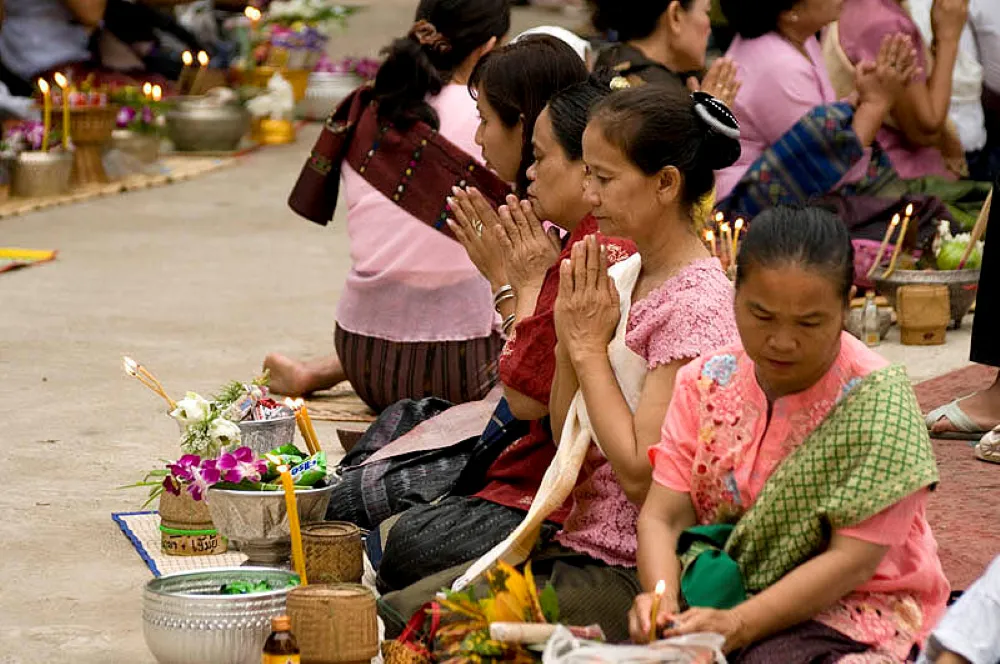 Traditional food offerings for the Boun Khao Salak Laos festival