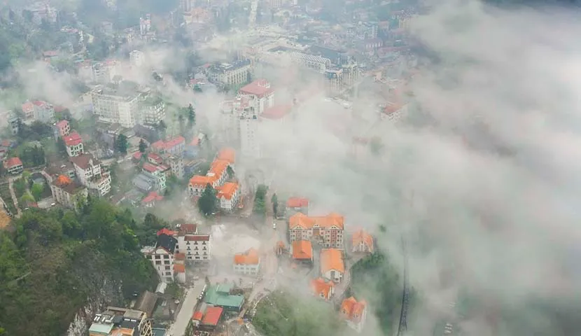 sapa town in the mist