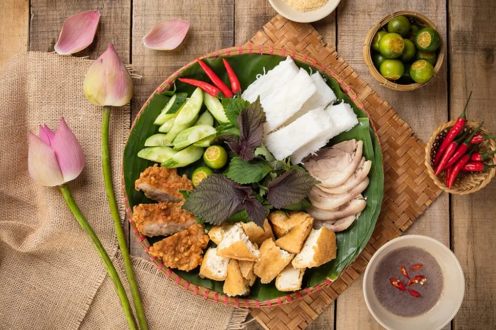 Bun Dau Mam Tom vermicelli with tofu and shrimp paste authentic Hanoi street food