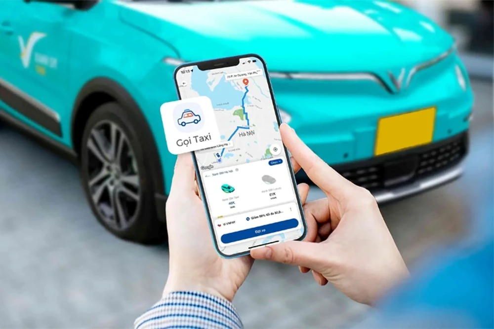 Passengers using a ride-hailing app at Hanoi airport