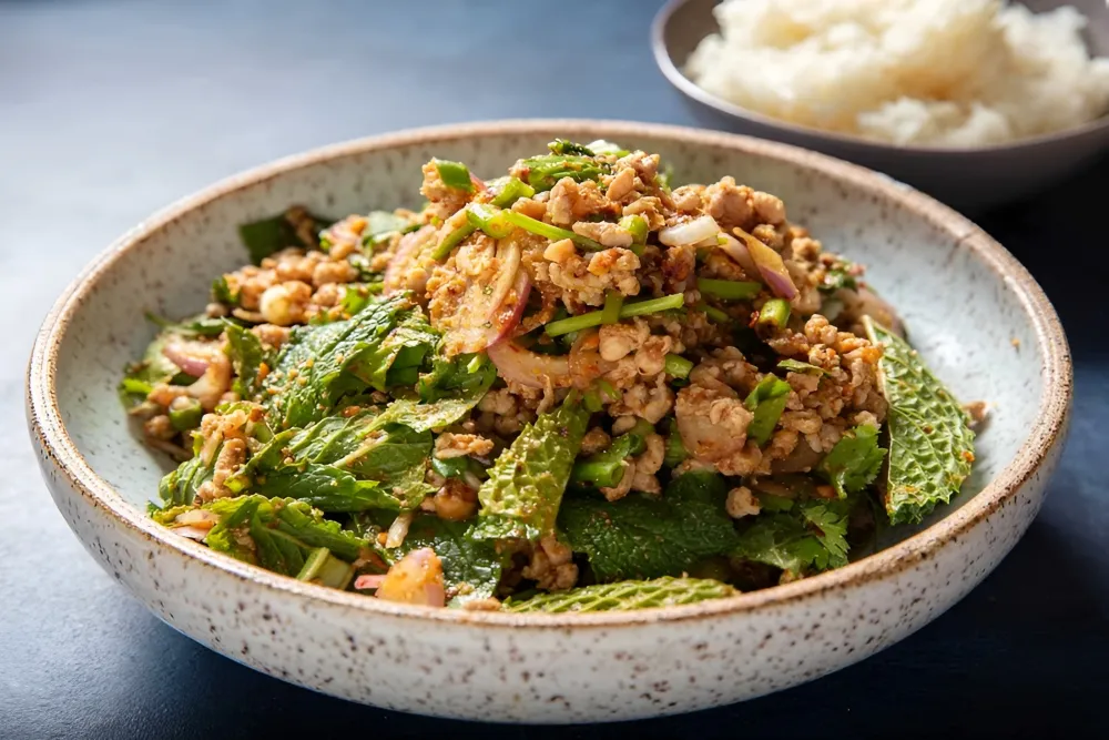 Larb a traditional Lao minced meat salad with herbs and chilli