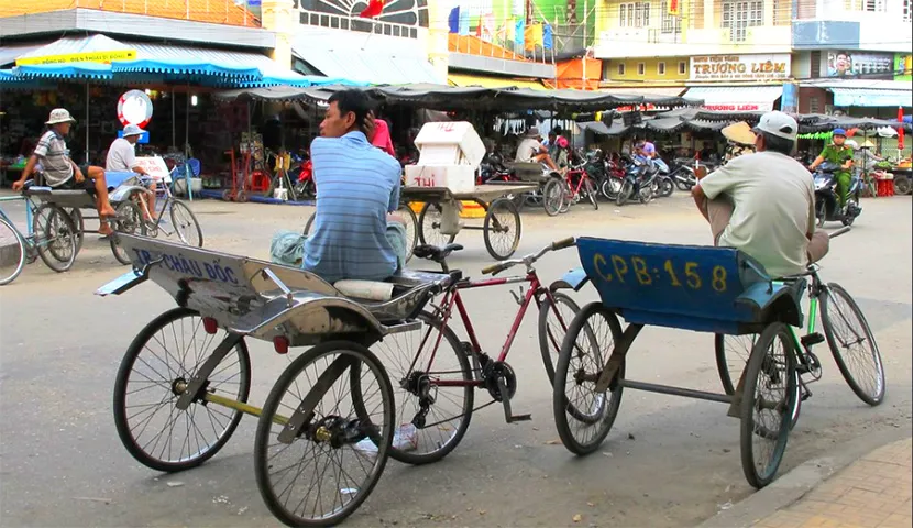 transportation in vietnam cycling tuk tuk in chau doc