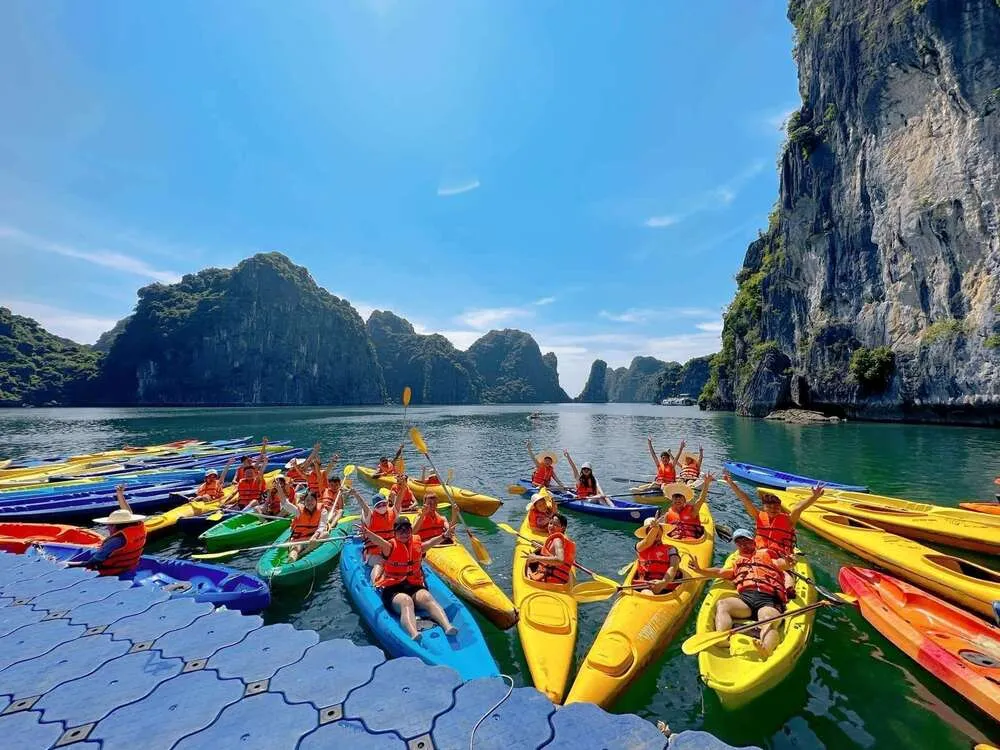 kayaking in  lan ha bay cat ba island in summer
