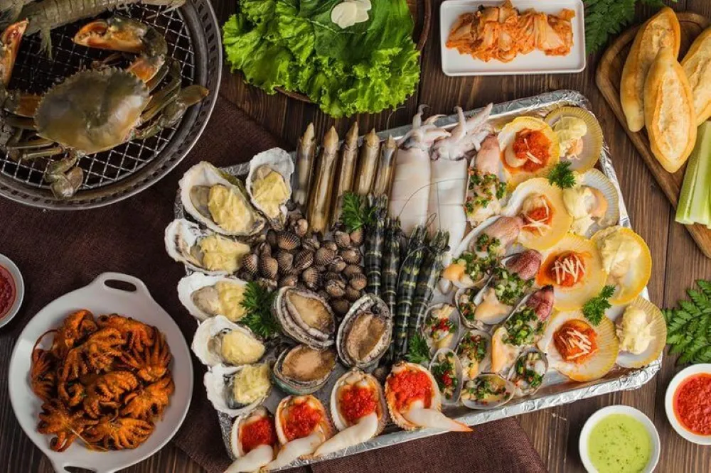 Frutti di mare sulla spiaggia a Da Nang