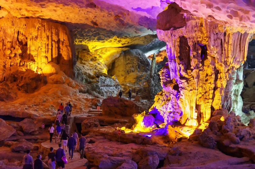 sung sot cave halong bay set within towering karst cliffs