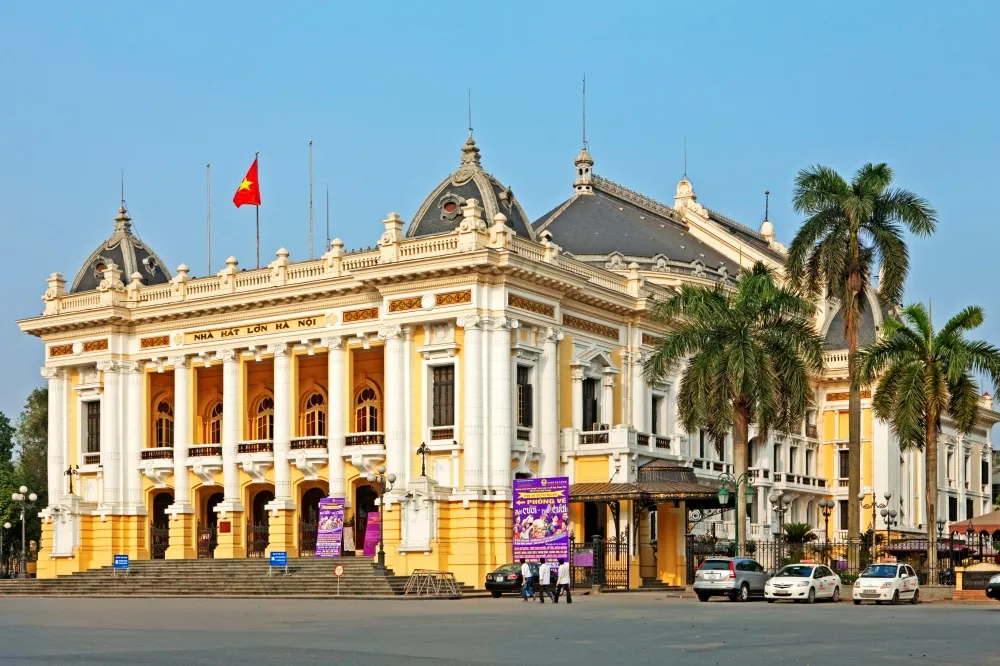 Front view of the historic Hanoi Opera House in French colonial style