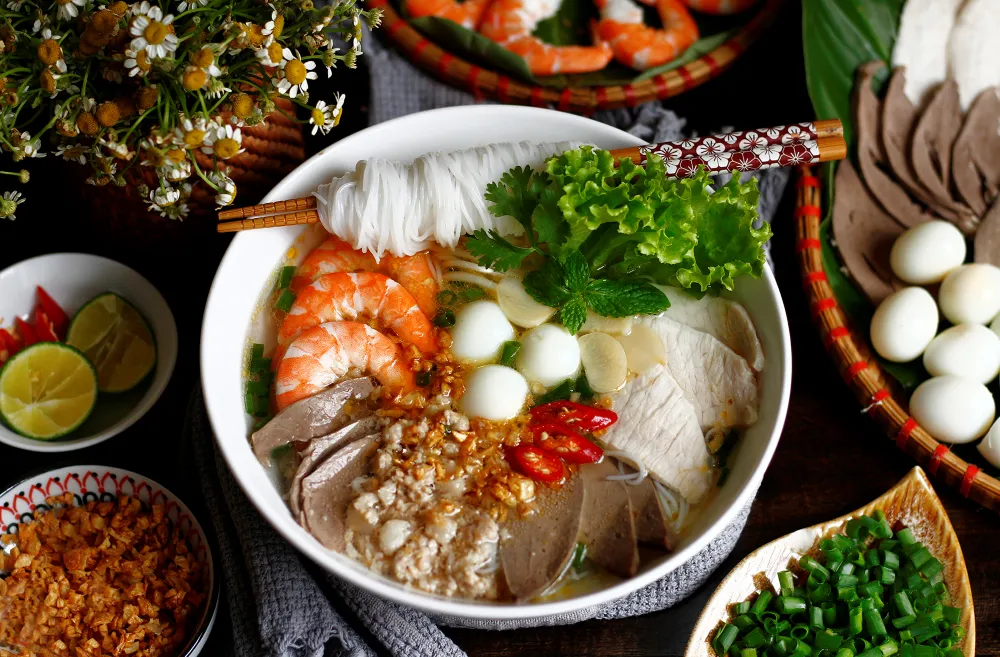 Hu Tieu Vietnamese noodle soup with pork and seafood southern street food classic