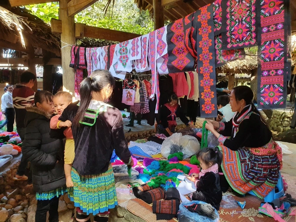 Local ethnic minorities buy and sell at an ethnic market Vietnam