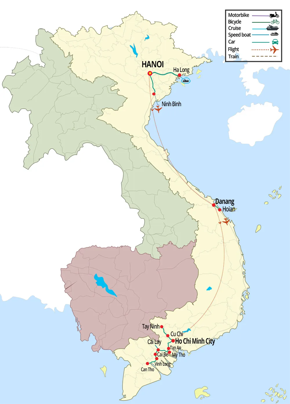 family travel to vietnam in 14 days map