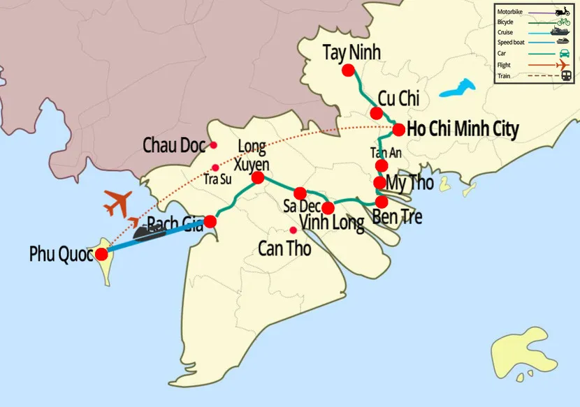 south vietnam itinerary 10 day map