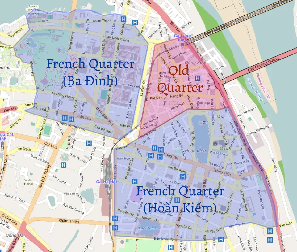 map of hanoi old quarter and french quarter