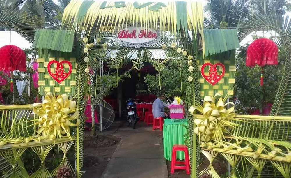 typical wedding gate of a Mekong Vietnam wedding