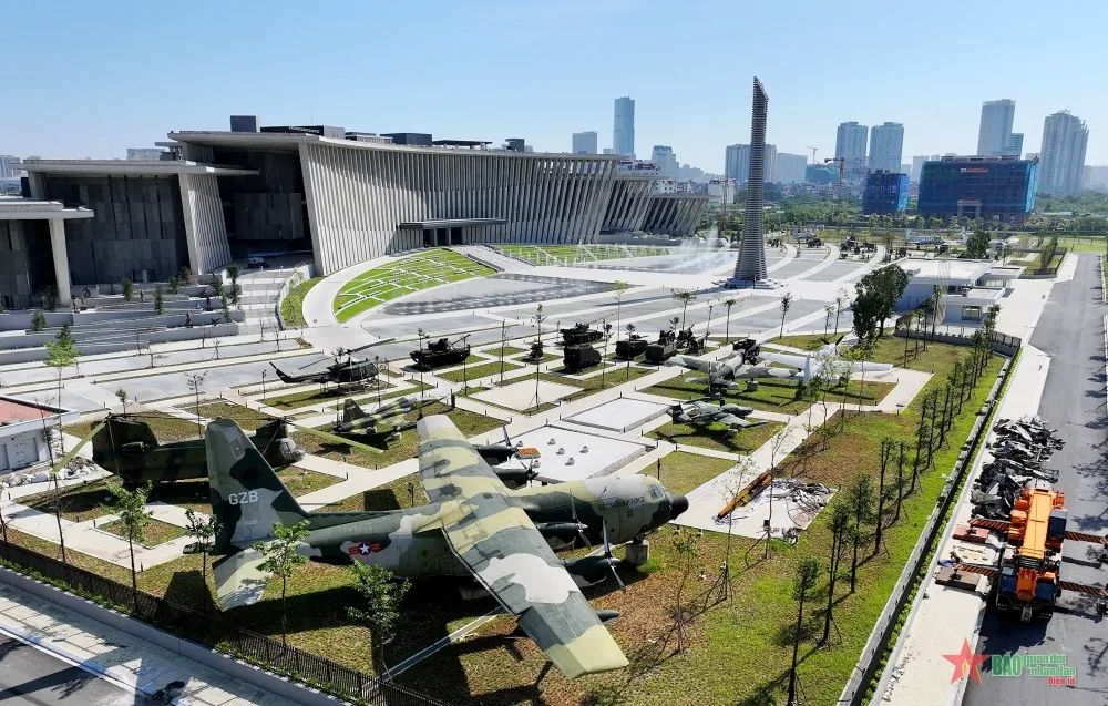 Outdoor military aircraft and tanks displayed at Vietnam Military History Museum in Hanoi