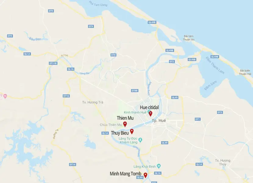 hue city tour 1 day map by local vietnam travel agency