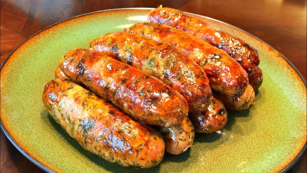 Golden brown slices of Sai Oua the aromatic Laotian sausage