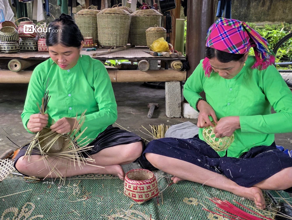 Local artisan creating a traditional bamboo basket