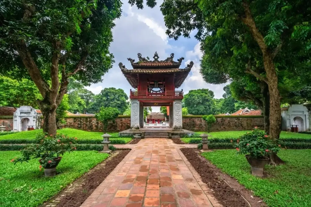 Temple of Literature Hanoi with ancient architecture and lush greenery