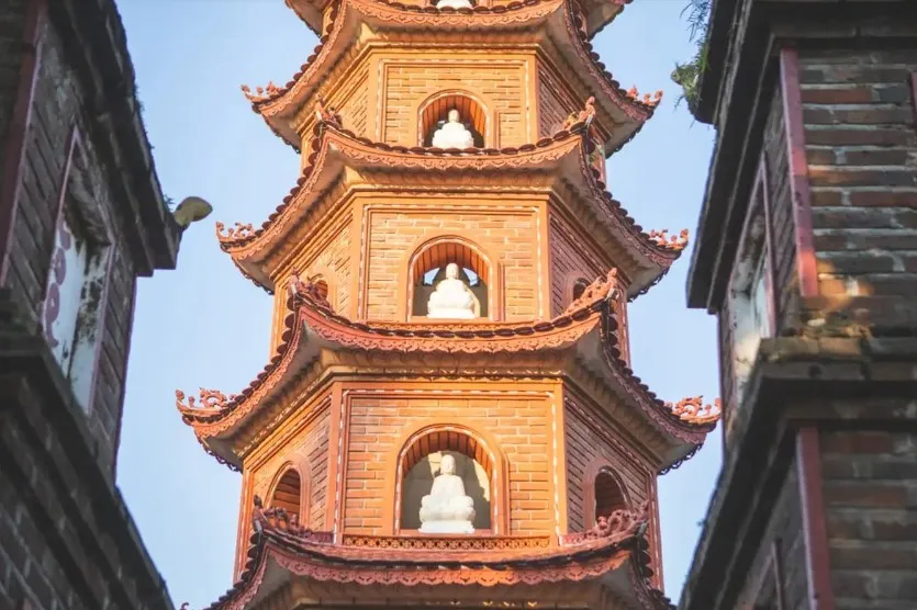 tower in the tran quoc pagoda hanoi vietnam