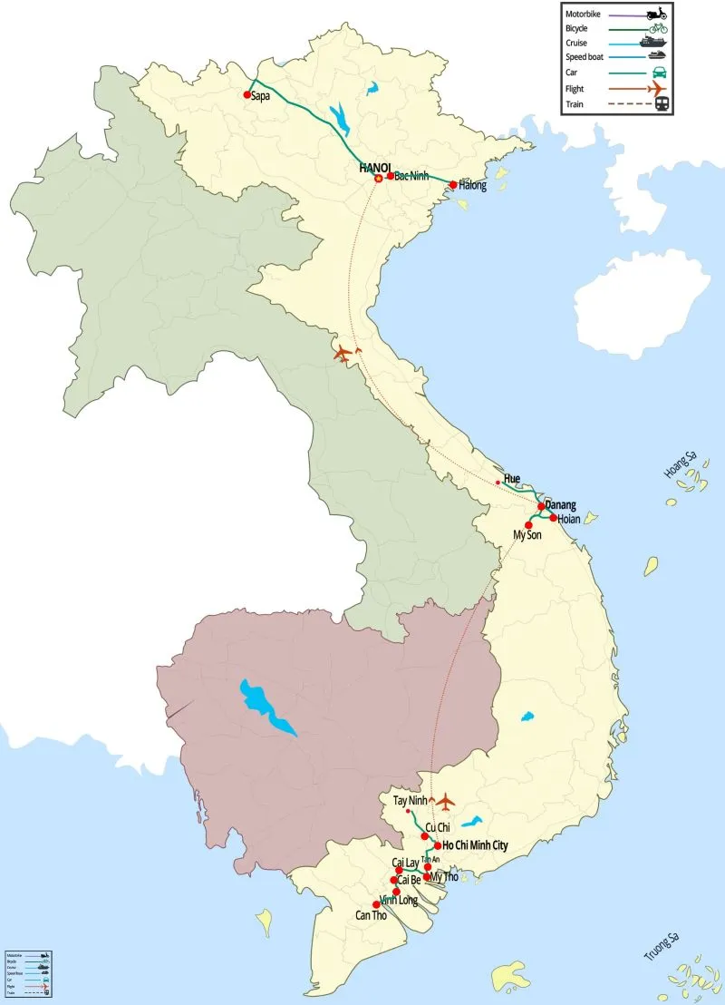 travel vietnam 14 days map sample