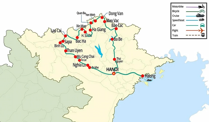 14 day itinerary north vietnam map