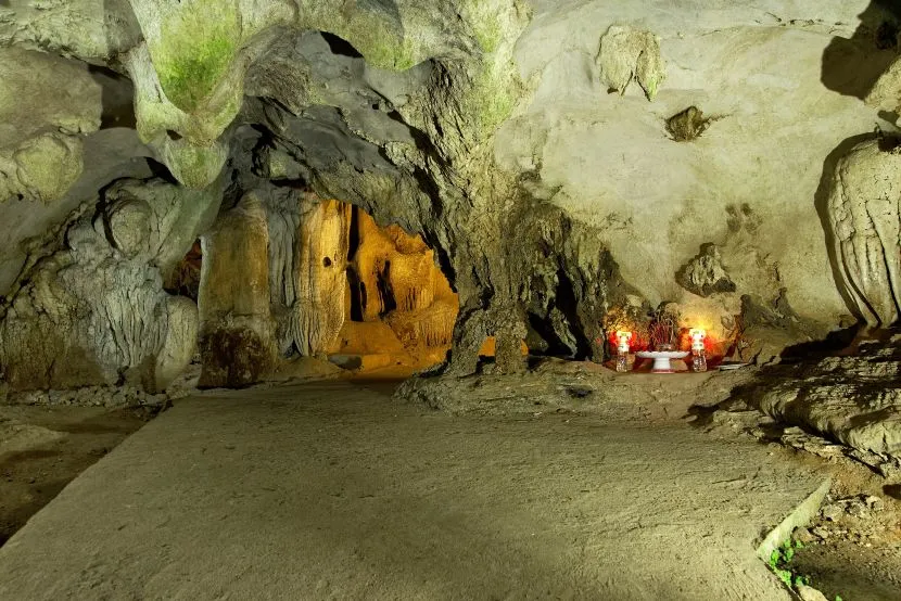 historic cave on cat ba island with rocky chambers