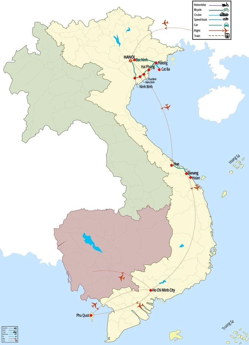 Itineraires deux semaines Vietnam carte evasion