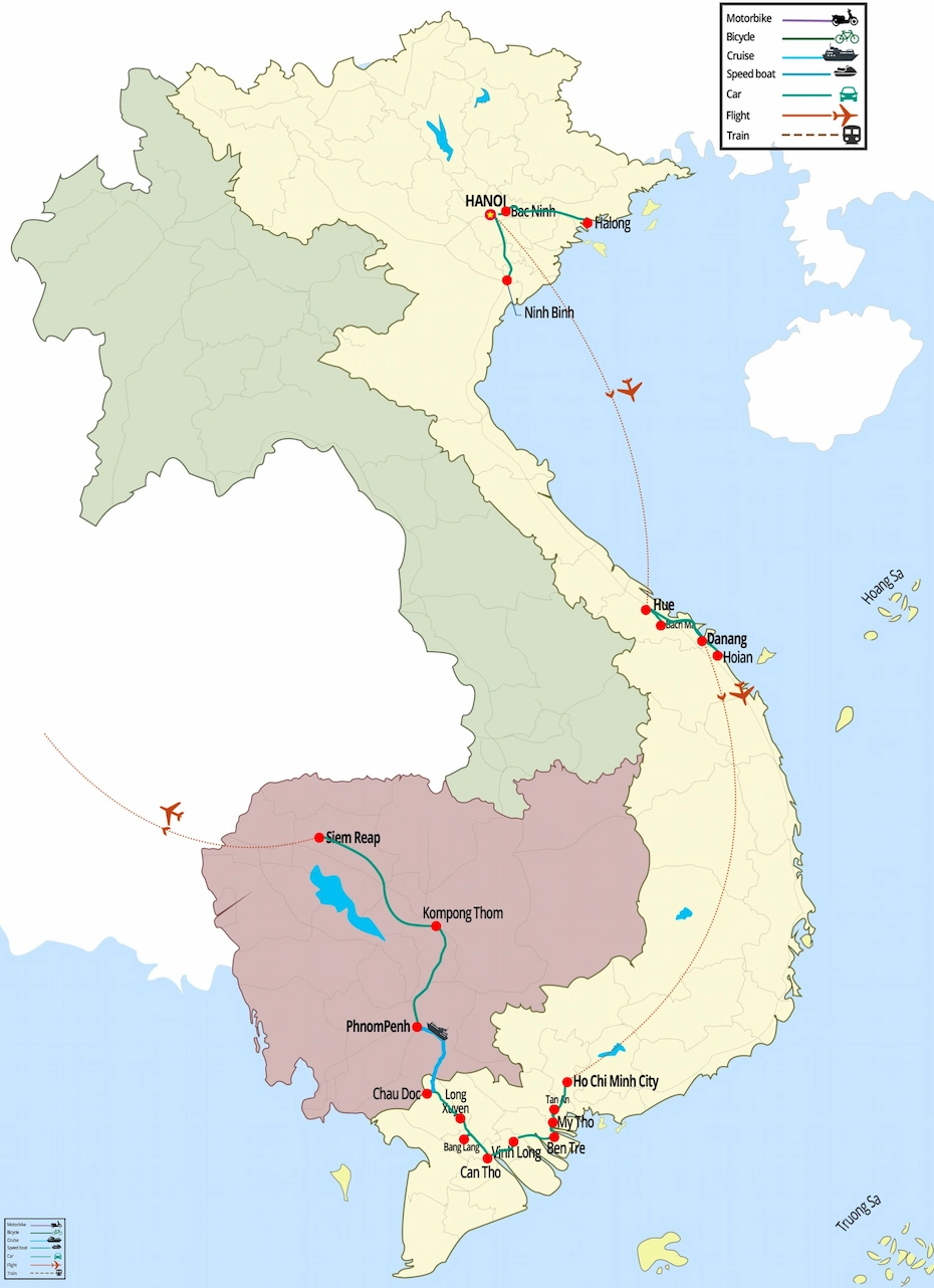 vietnam and cambodia itinerary in 15 days map