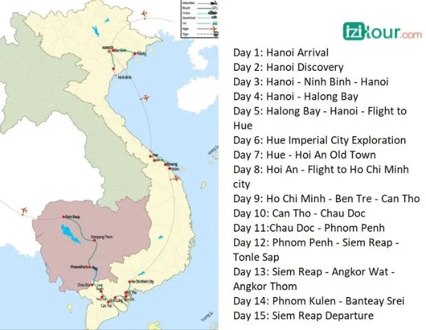 vietnam and cambodia itinerary in 15 days map