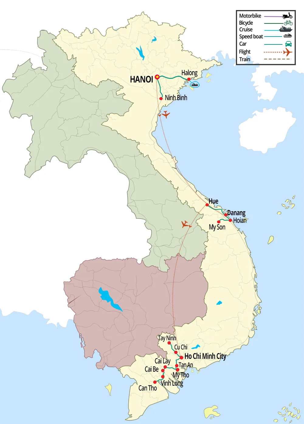  2 week vietnam itinerary map
