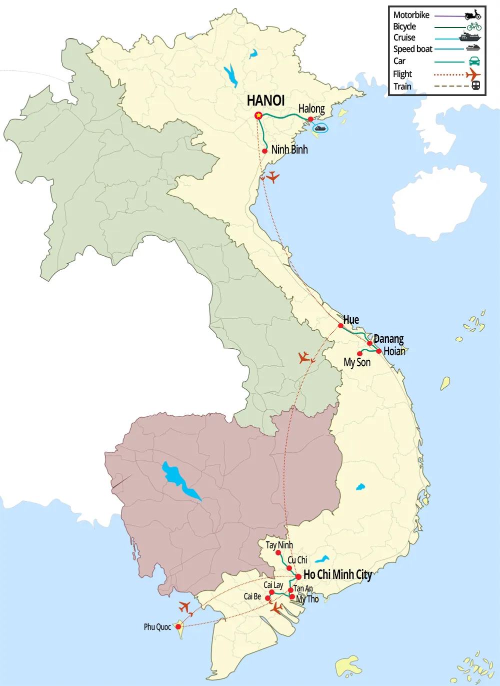 vietnam travel in february map 15 days