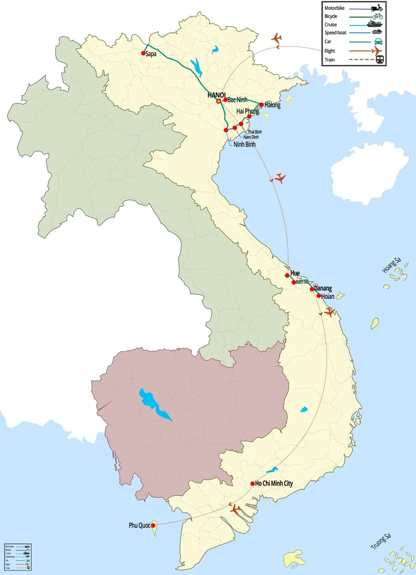 2 weeks in Vietnam to North and Central map