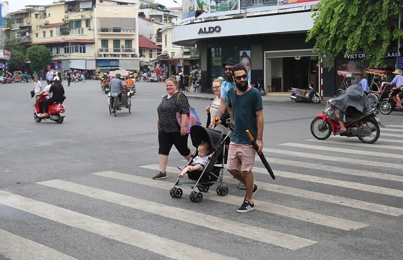 vietnamese traffic crossing road