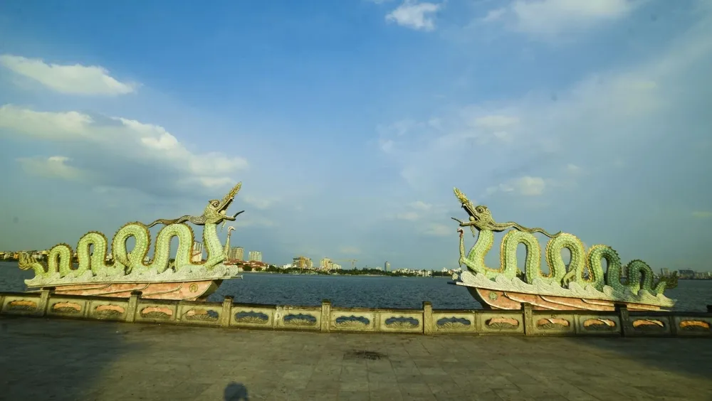 double dragon mosaic sculptures at West Lake Hanoi