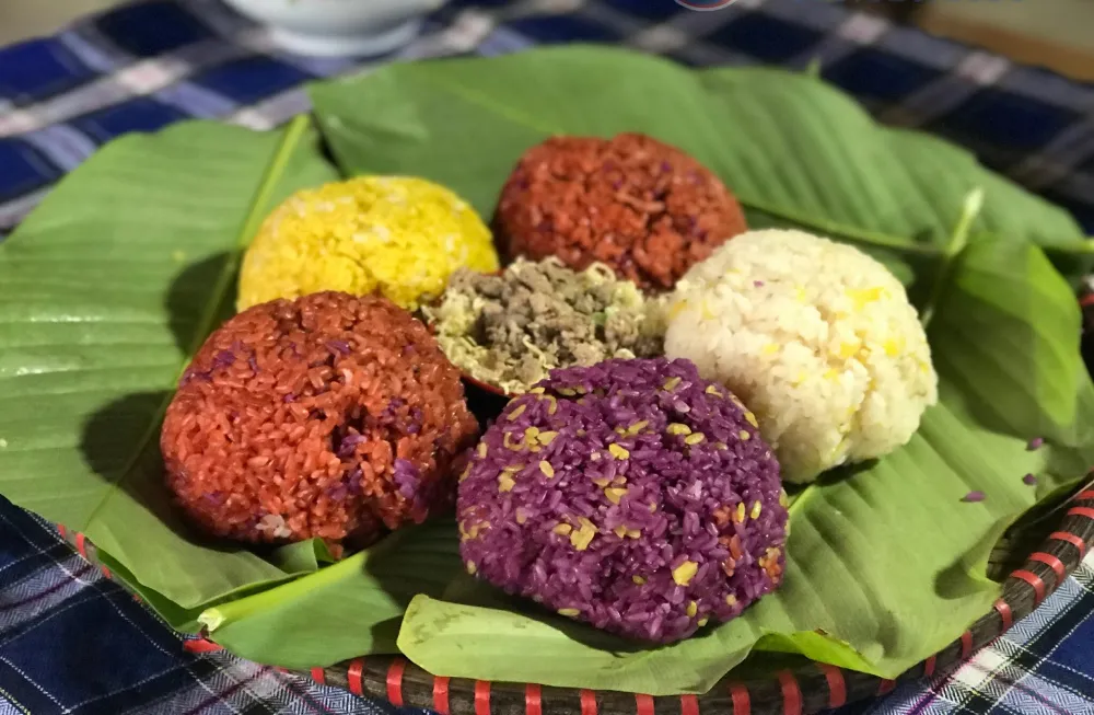 Traditional Vietnamese Five colour sticky rice, a culinary speciality of the Ha Giang ethnic groups