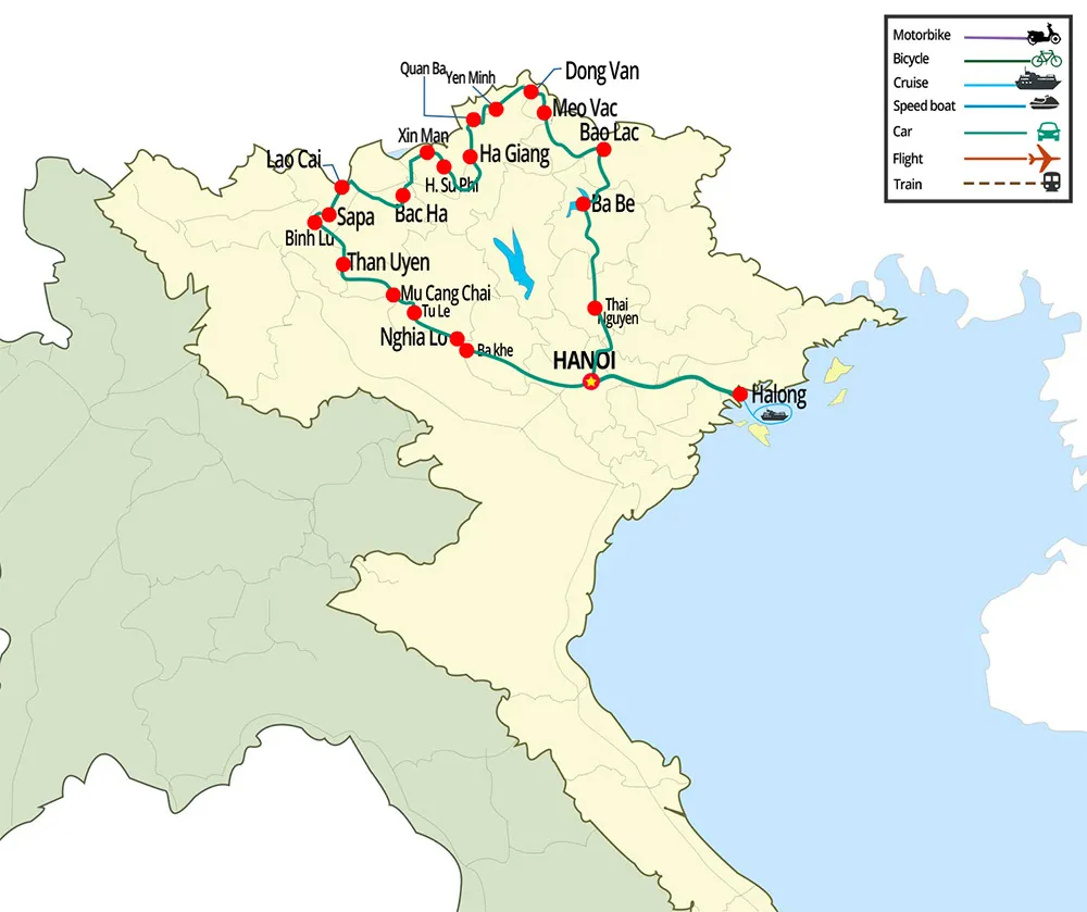  itinerario di viaggio in vietnam in 2 settimane mappa